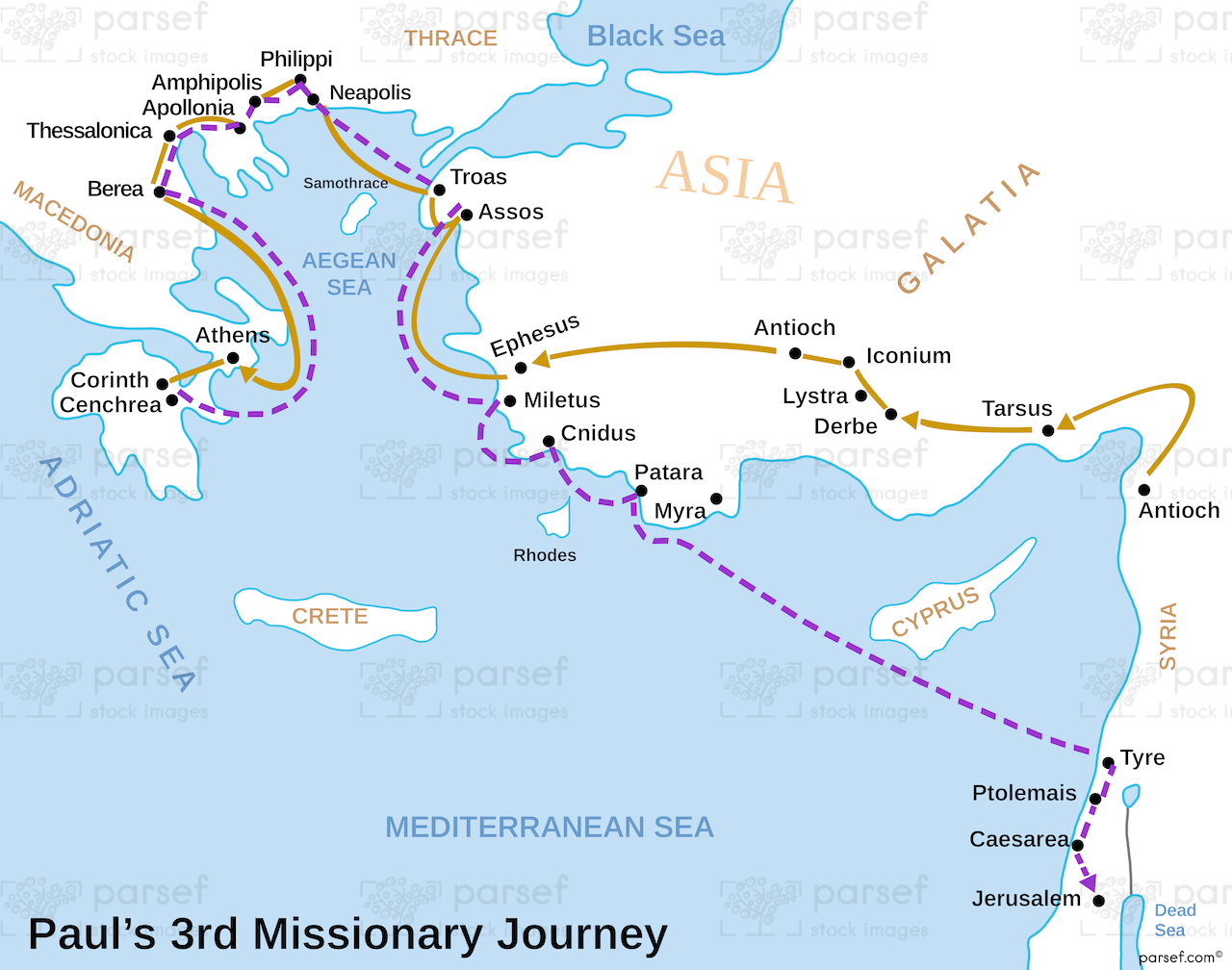 Paul’s 3rd Missionary Journey Map bible map