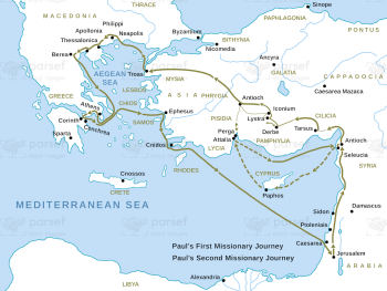 Acts First and Second Journeys of Paul Map image